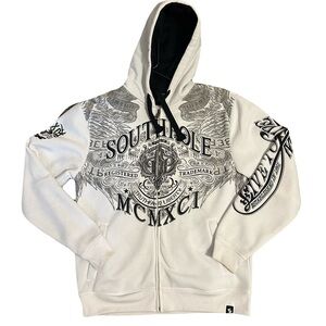 South Pole Black and White Graphic Zip-Up Sweater